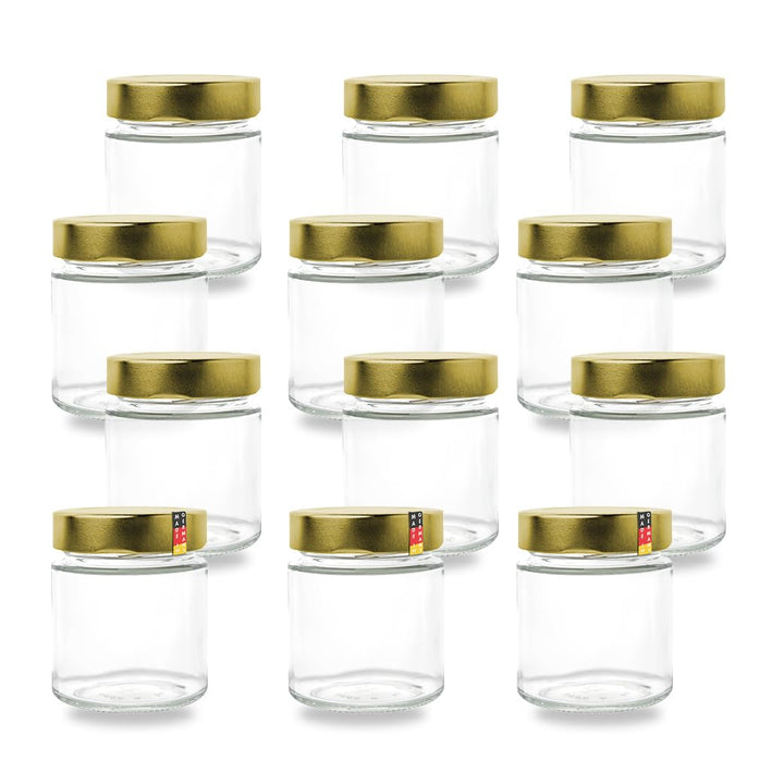 Flaschenbauer - 12er Set Gewürzgläser Set 212ml - TO 66 Deep Mündung, Goldenen Deckel - Ideal für Ge