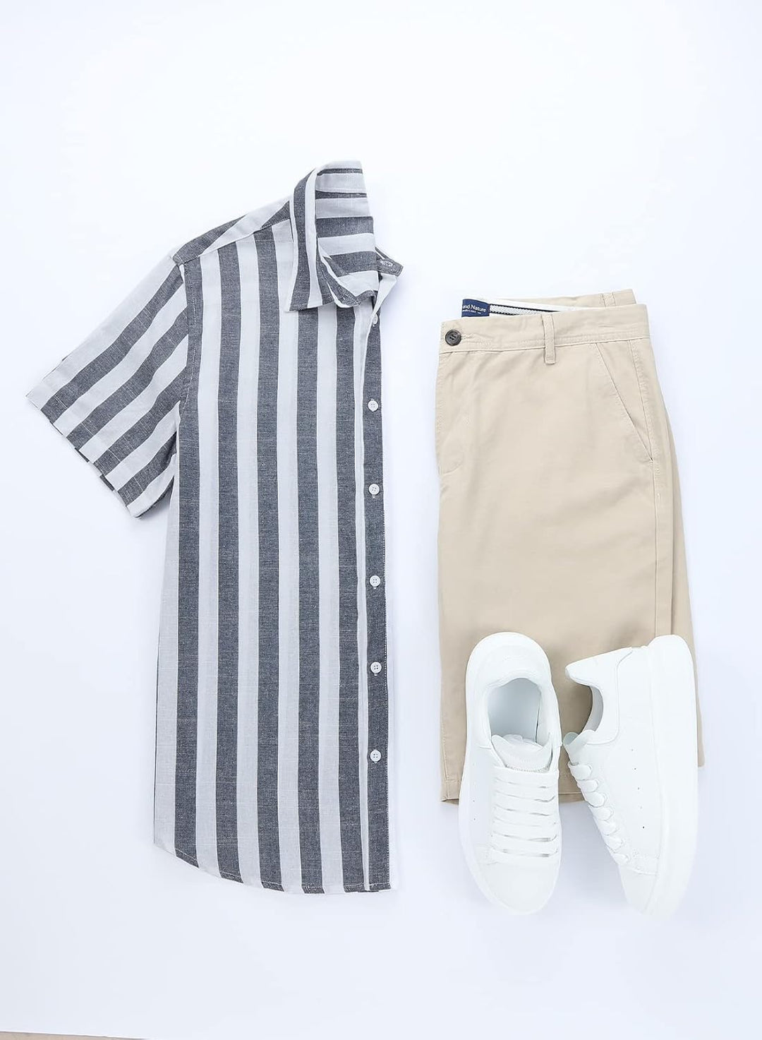 Meilicloth Gestreiftes Hemd Herren Kurzarm Freizeithemd Sommer Casual Regular Fit B Navy Blau Weiss