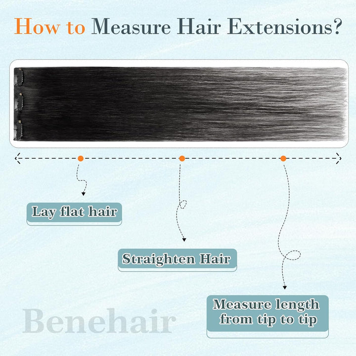 Benehair Clip in Extensions Echthaar, 8 Stück 100% Echtes Haar Extension 55g, Dunkles Schwarz Haarve