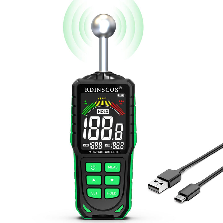 RDINSCOS Kugelform Feuchtigkeitsmessgerät Wand & Holz, Farb-LCD & Akustischer Alarm, Feuchtigkeitsme