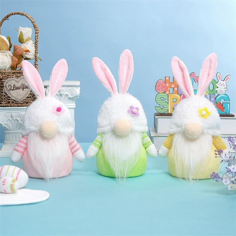 Osterdeko Beleuchtet Wichtel Figuren, 2 Stück Ostern Deko Hasen Wichtel Deko mit LED Licht, LED Oste