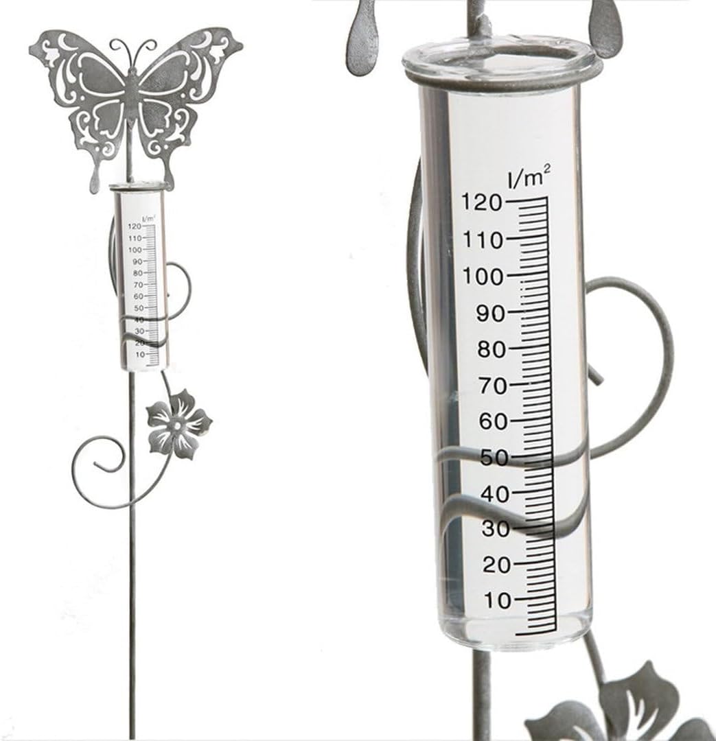 Regenmesser aus Glas mit Skala, 4 Stück, 15cm hoch. Niederschlagsmesser für Gartenstecker
