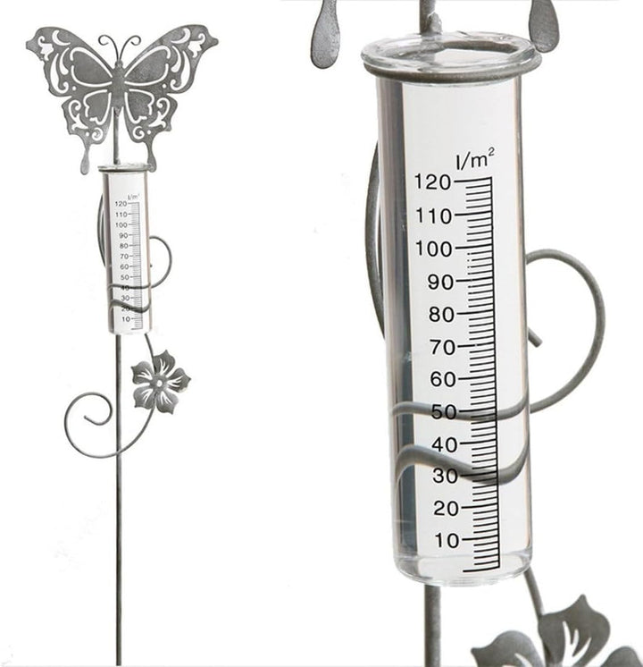Regenmesser aus Glas mit Skala, 4 Stück, 15cm hoch. Niederschlagsmesser für Gartenstecker