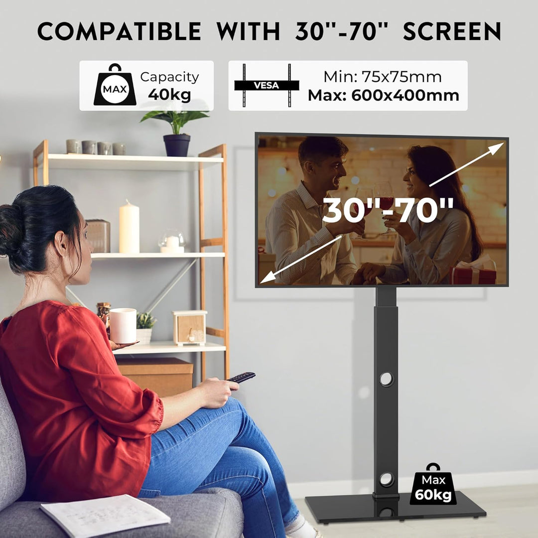 BONTEC TV Ständer Standfuss Fernsehstand für 30-70 Zoll Flach & Curved Fernseher bis zu 40 kg, Schwe