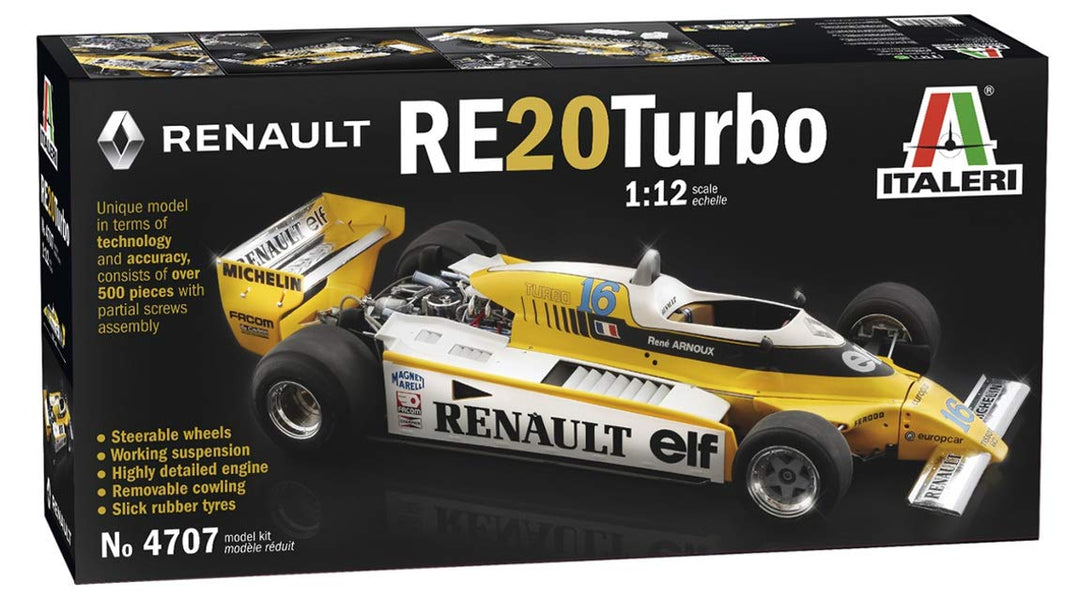 ITALERI 4707S - 1:12 Renault RE 20 Turbo, Modellbau, Bausatz, Standmodellbau, Basteln, Hobby, Kleben