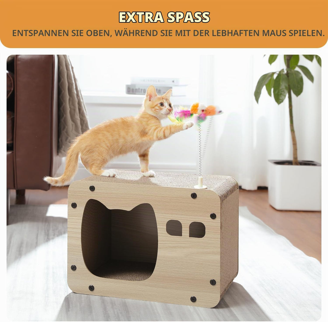 PETEPELA 2 Stücke Kratzbrett für Katzen,Kratzpad Lounge Kratzpappe Katzenhaus mit Höhle, Katzenspiel