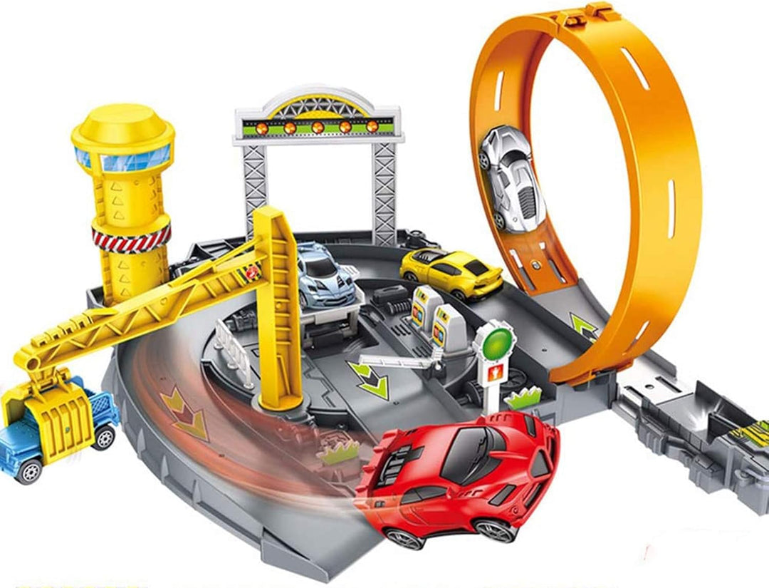 MalPlay Trackset Parkhaus für Kinder mit 4 Spielzeugautos | Rennbahn mit Looping Tracks | ab 3 Jahre