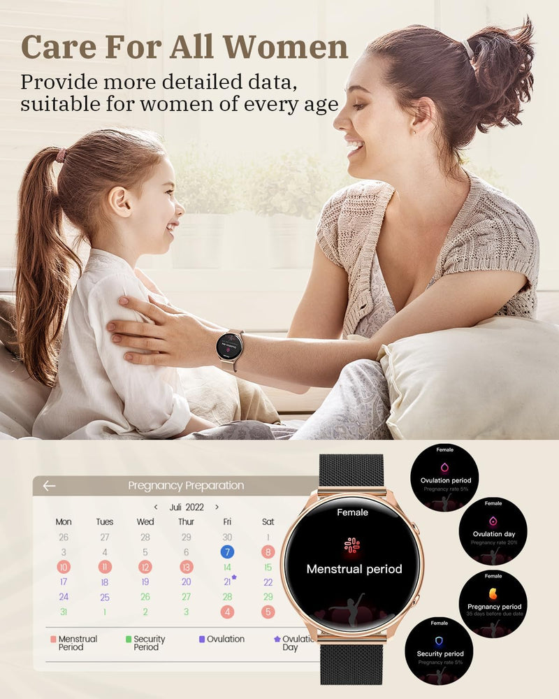 RUXINGX Smartwatch Damen mit Telefonfunktion, HD Voll Touchscreen, Fitness Tracker mit 120 Sport SpO