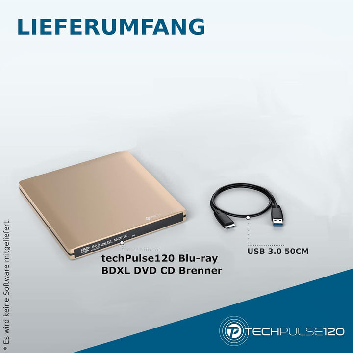 techPulse120 USB 3.0 3D Externer Blu-Ray Brenner Burner M-Disc BDXL Superdrive Blueray Rom Laufwerk