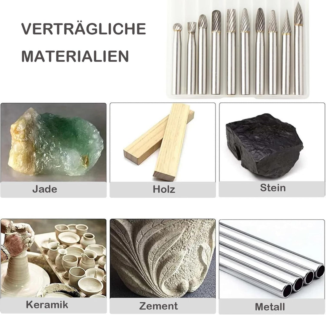 Hartmetall Frässtifte Set,10 Stück Metall Fräser Rotations Bohrer mit 6mm Schaft Hartmetallfräser,Dr