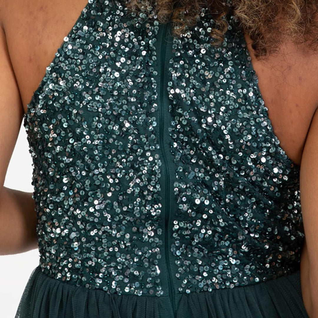 Maya Deluxe Damen Embellished Halter Neck Midi Bridesmaid Dress 44 Emerald Green, 44 Emerald Green