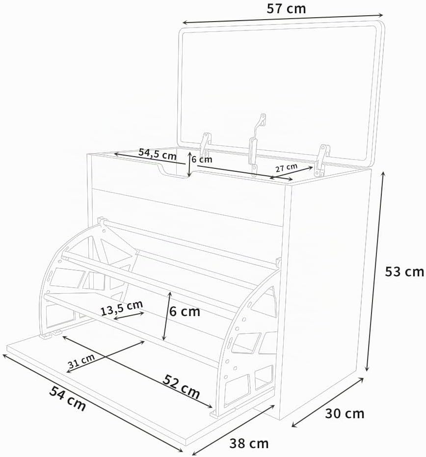 MDF Schuhschrank mit Sitzbank und ausziehbaren Regalen, Polyester Polsterung, 57 x 30 x 53 cm, Multi