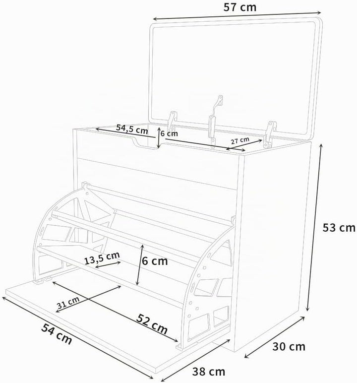 MDF Schuhschrank mit Sitzbank und ausziehbaren Regalen, Polyester Polsterung, 57 x 30 x 53 cm, Multi