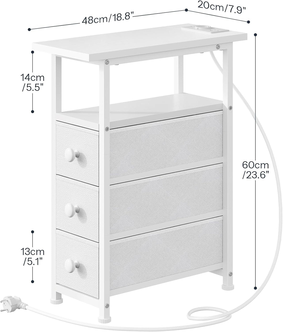 HOOBRO Nachttisch mit Ladestation, 1 Standardsteckdose, 2 USB-Anschlüsse, schmaler Beistelltisch, 3