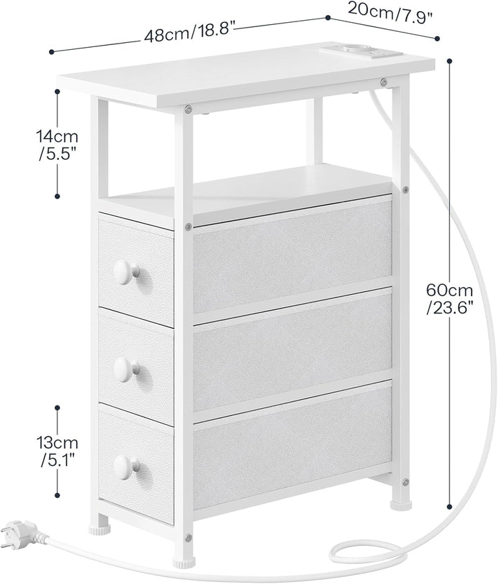 HOOBRO Nachttisch mit Ladestation, 1 Standardsteckdose, 2 USB-Anschlüsse, schmaler Beistelltisch, 3