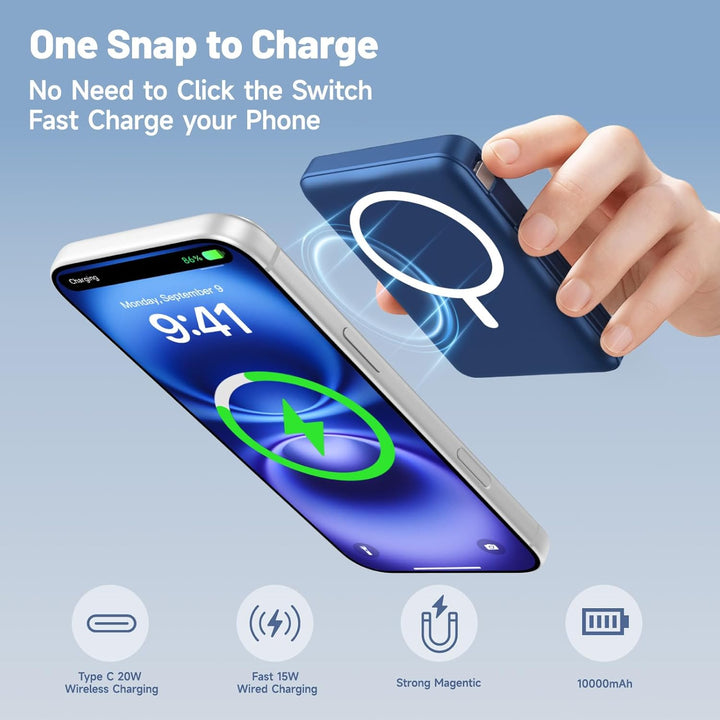 für Magsafe Powerbank 10000mAh, Wireless Magnetische Powerbank Schnelles Laden mit LED-Display und U