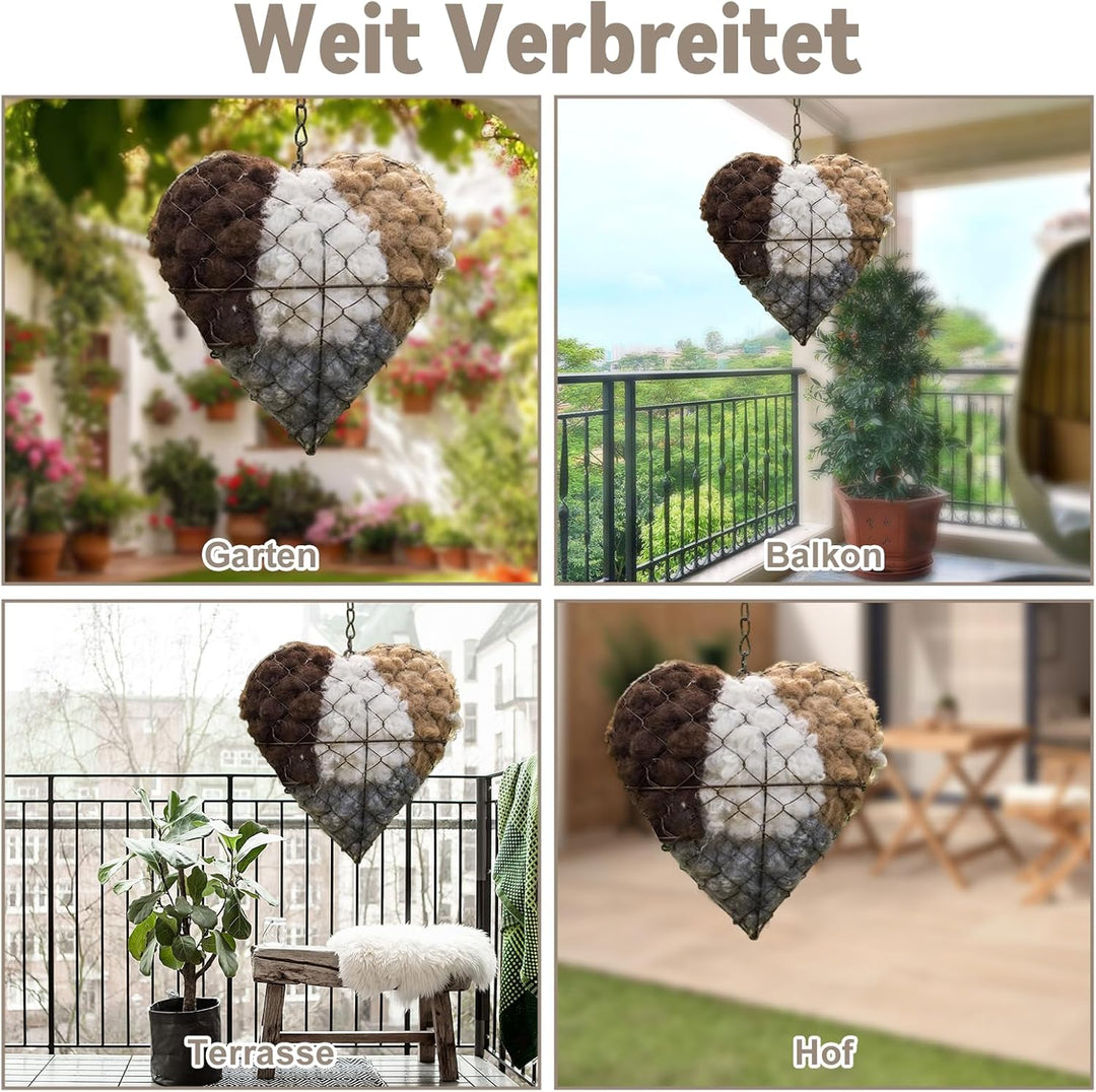 Nistmaterial für Wildvögel, Handgemachtes Herzförmiges Edelstahl Nistmaterial für Vögel mit natürlic