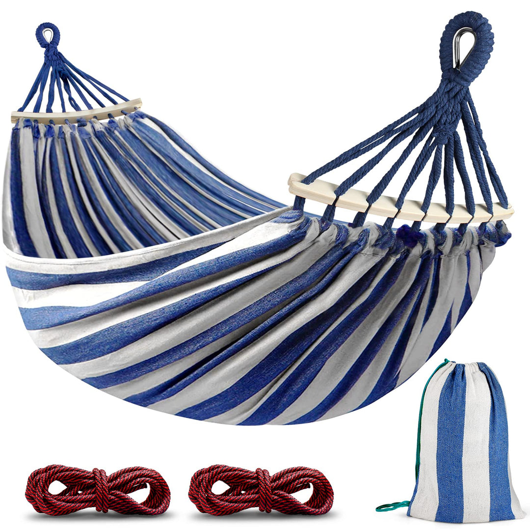 Hängematte Outdoor Camping Hängematte mit gebogener Holzstange, Befestigungsgurte und Tragetasch für