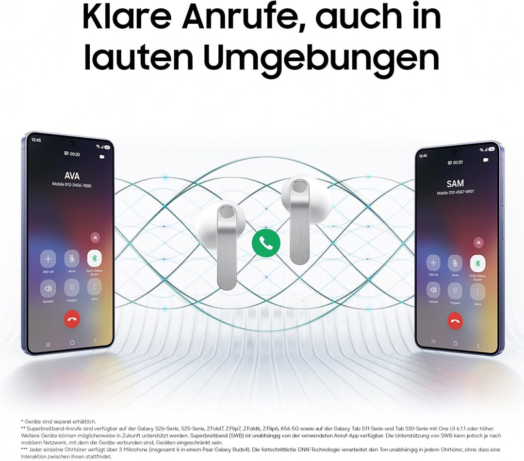 Samsung Galaxy Buds4, Kabellose Bluetooth-Kopfhörer, 1-Weg-Lautsprecher, Geräuschunterdrückung per A