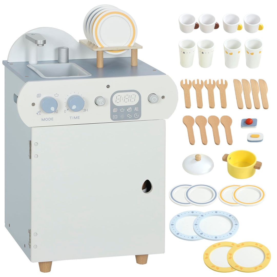 AIYAPLAY Kinderküche aus Holz Spielküche mit Wasserhahn Spüle und Zubehör Holzgeschirrspüler für Kin