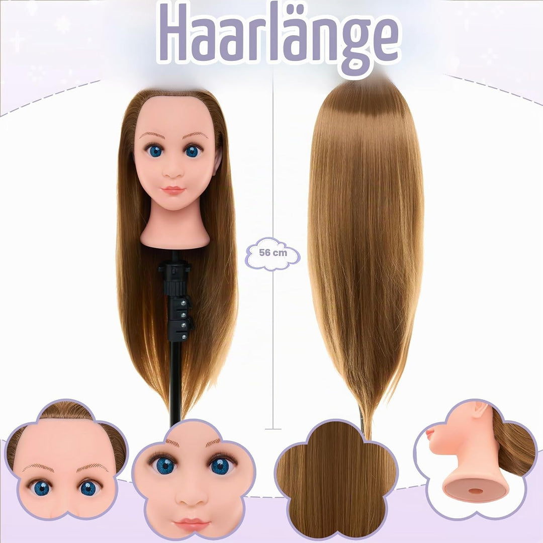 Neverland Beauty 22" Frisierkopf 60% Echthaar Übungskopf - Puppenkopf zum Frisieren Trainingskopf fü