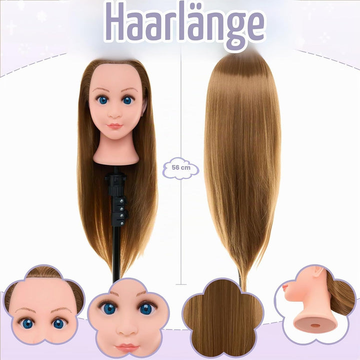 Neverland Beauty 22" Frisierkopf 60% Echthaar Übungskopf - Puppenkopf zum Frisieren Trainingskopf fü