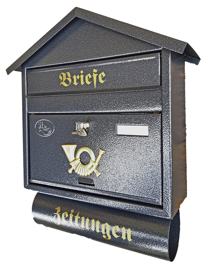 Pachurka & Dąże Grosser Briefkasten/Postkasten XXL Farbe: Anthrazit mit Zeitungsrolle + Montagemater