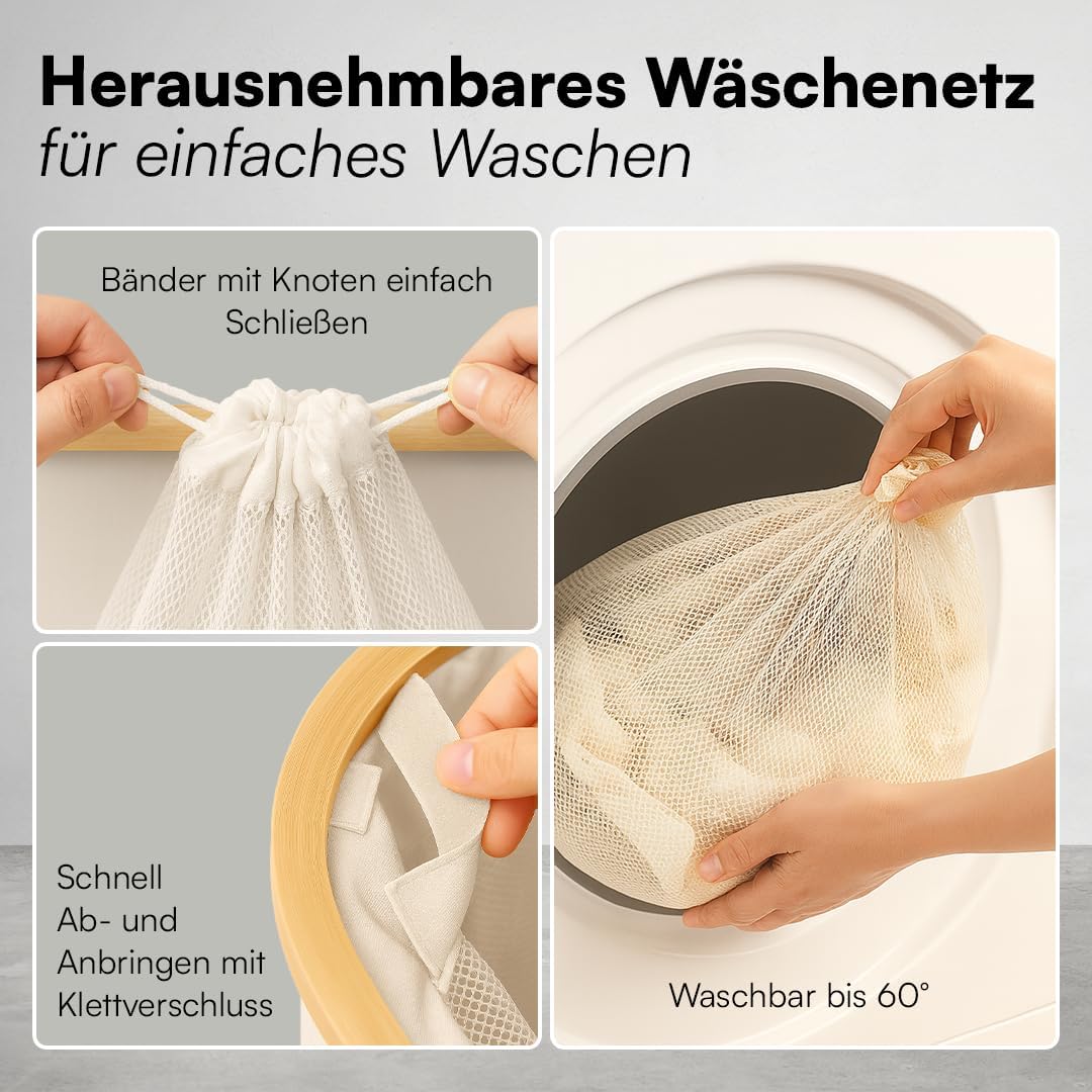 Bellamio Tolt Wäschekorb, Beige, schmaler Wäschesammler 65 L mit Deckel | Wäschesammelbox aus Oxford