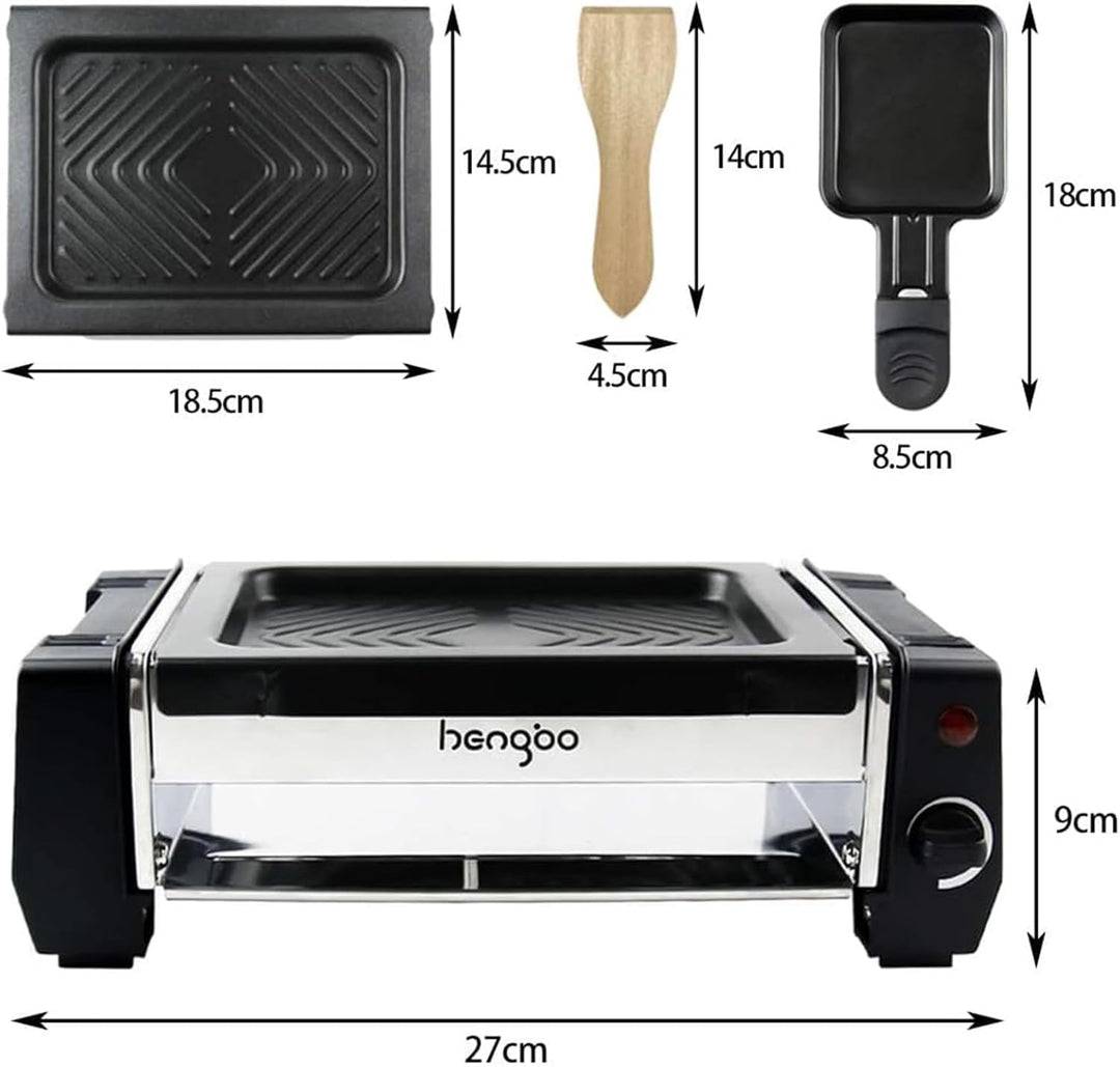HengBO Mini Raclette, Raclette Grill für 1 bis 2 Personen, Antihaftbeschichteten Grillplatte, 2 Pfan