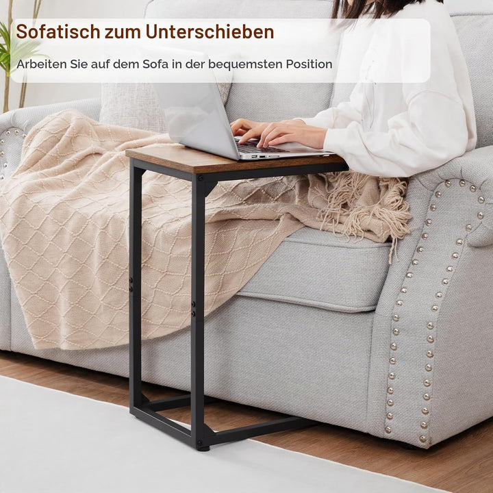 AMHANCIBLE Beistelltisch, Couchtisch C Form, Wohnzimmertisch mit Metallgestell, mobiler Kaffeetisch,