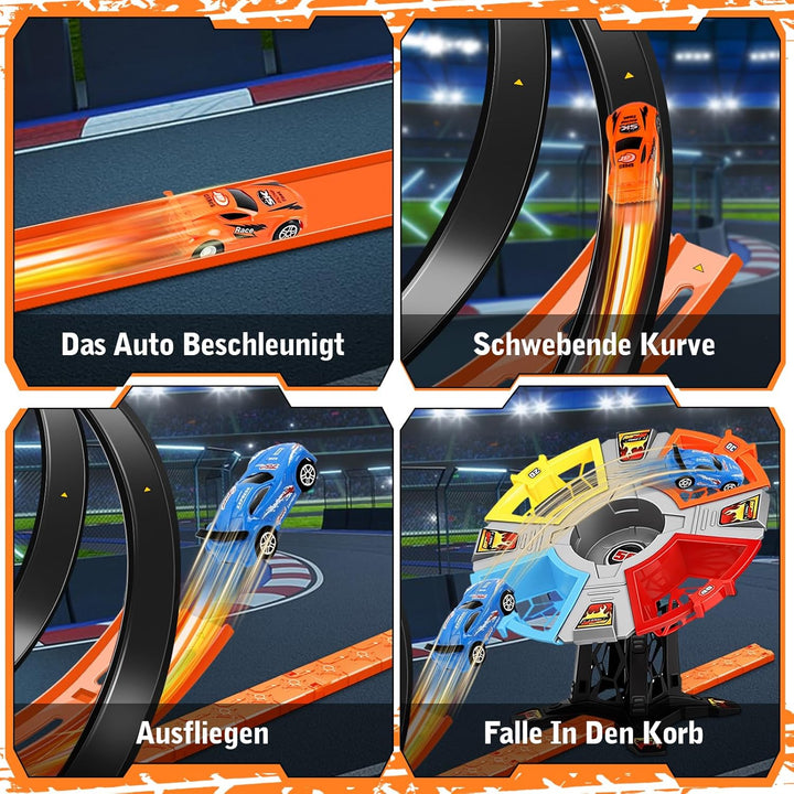 Autorennbahn für Kinder, Strecke Spielzeug Set, Rennstrecke Auto Spielzeug mit Loopings, Dual Auto S