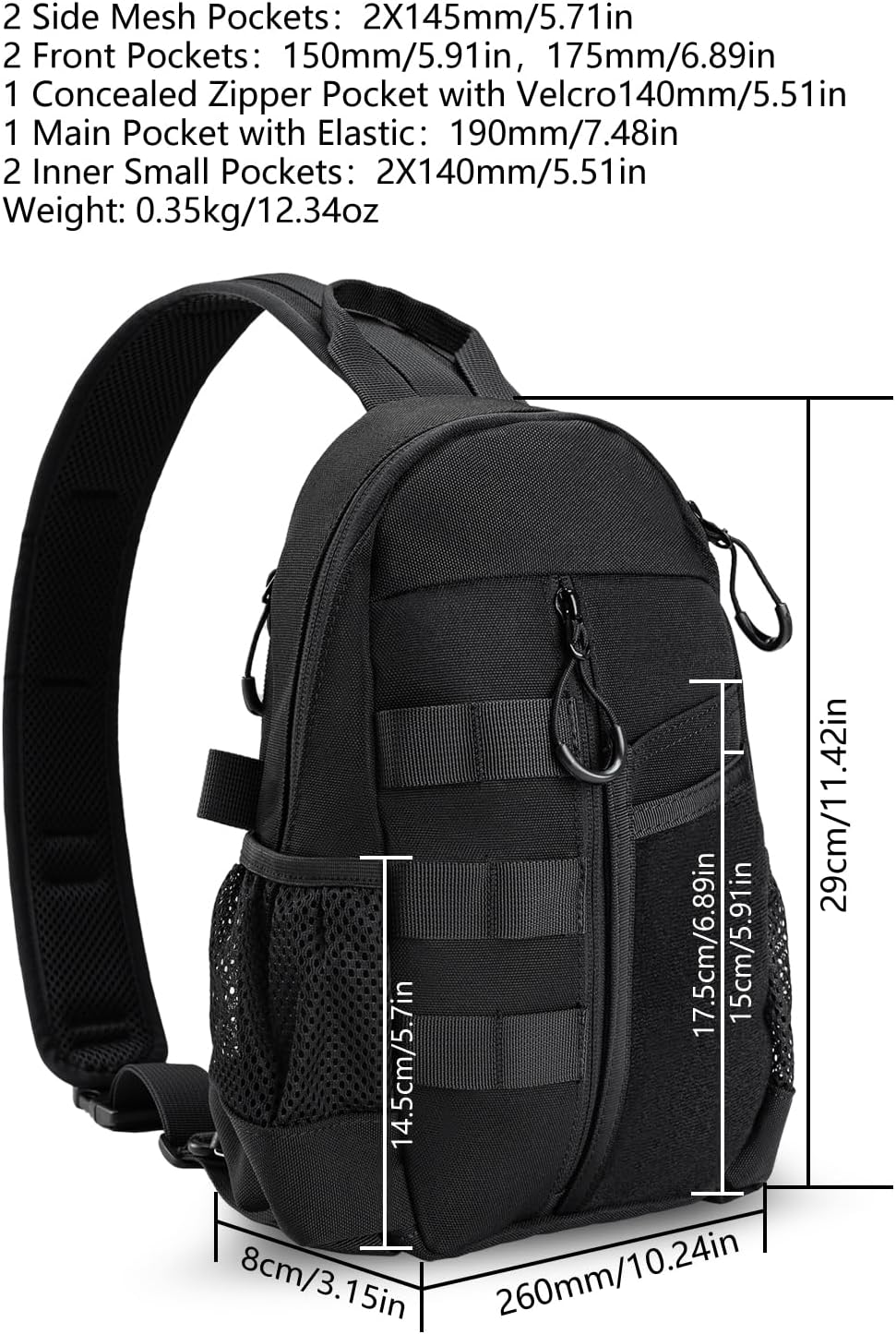 VIPERADE CHS1 EDC Brusttasche Herren Schultertasche,Leichter Sling Bag Klein Sling Rucksack mit vers