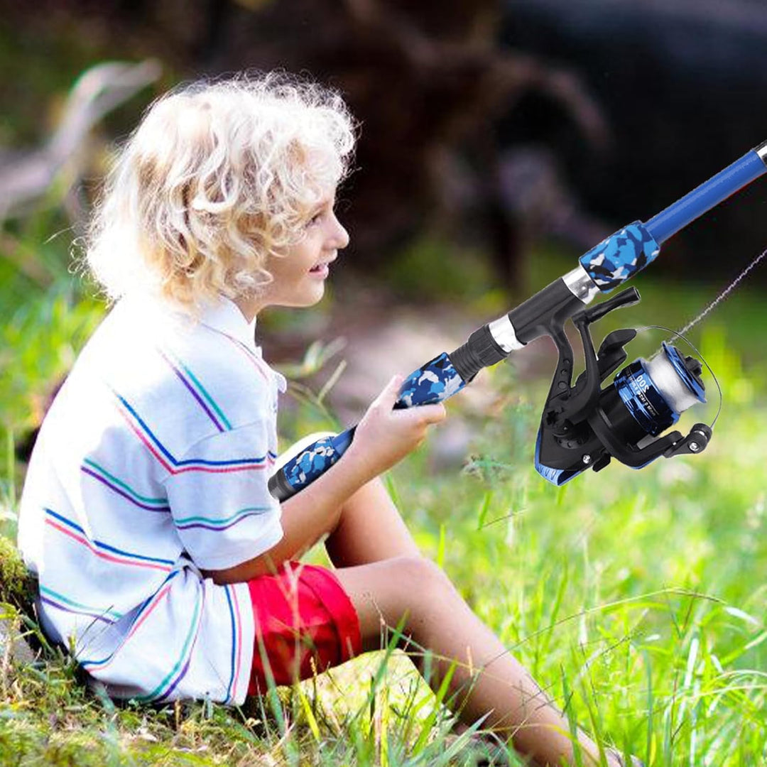 Angelset für Kinder: Angelrute Set mit Angelrolle und Köder Set, Kohlefaser Teleskop Angelrute 1.8m,