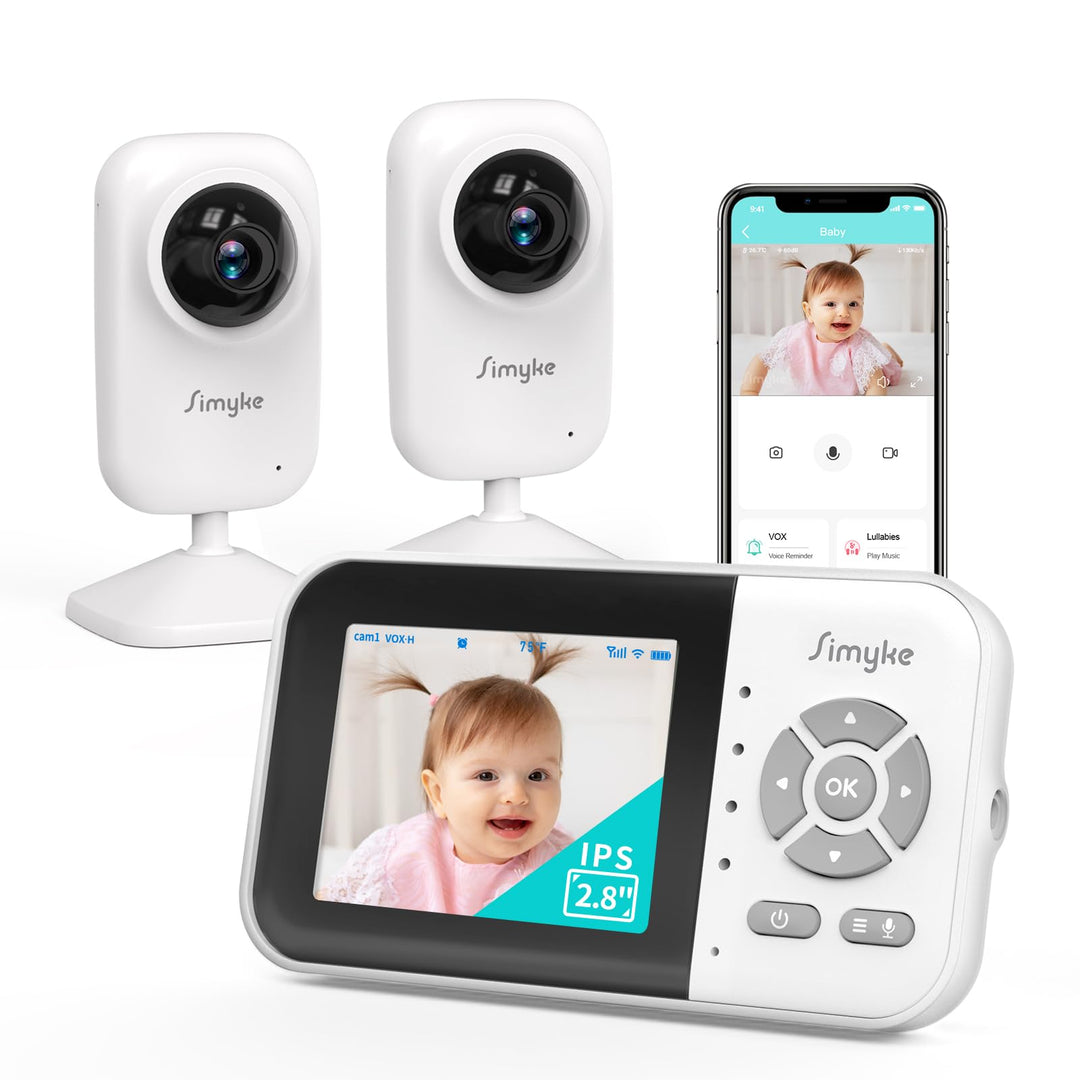 Simyke Smart Baby Monitor mit 2 Kameras und Audio 2.8'' Bildschirm WLAN ON/Off Switch Vision 2-Wege-