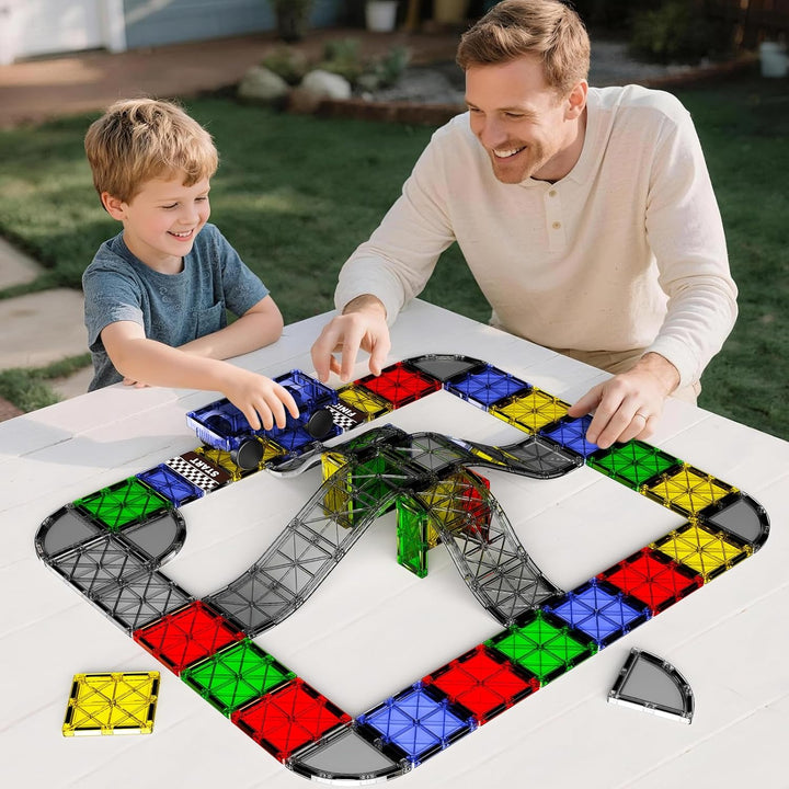 Magnetische Bausteine Strassenset, 40PCS Magnetische Fliesen Stadtbaukasten mit Magnetauto, Magnetbl