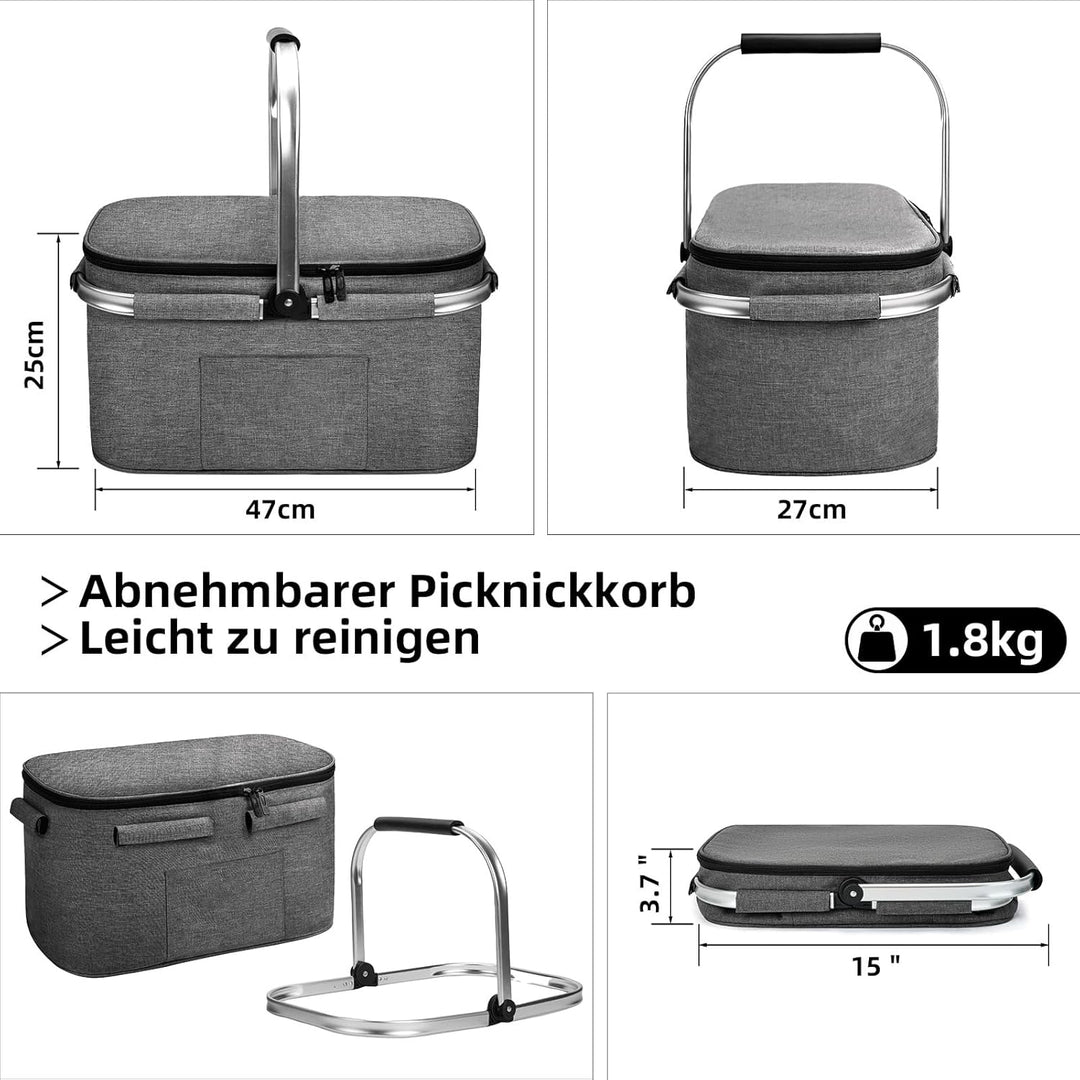 ALLCAMP 32L grosser Isolierkorb Kühltasche Picknickkorb Isoliertasche Kühlkorb Kühlbox Dunkelgrau 32