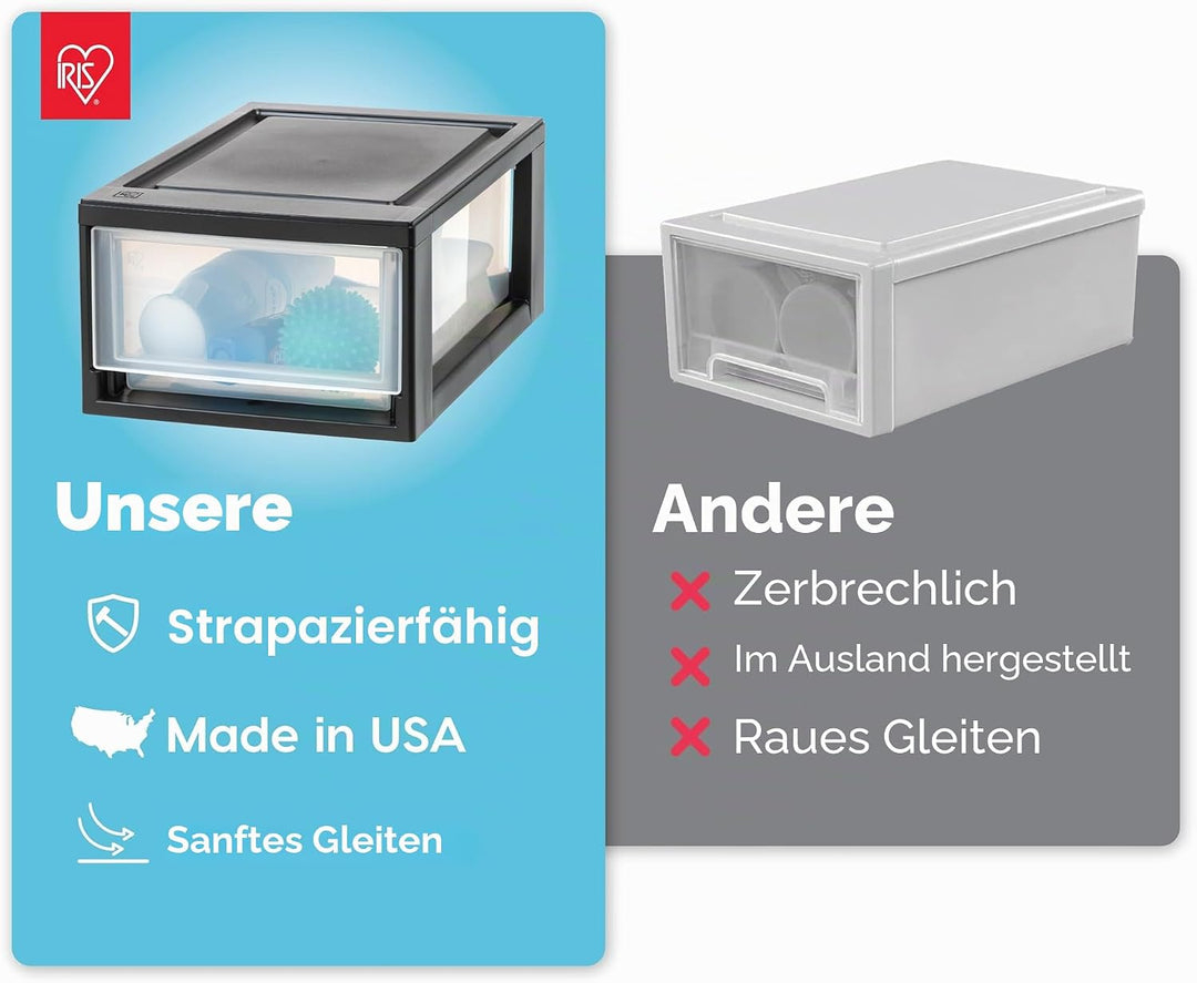 Iris Ohyama, Aufbewahrungsschublade, Kunststoff-Aufbewahrungsturm Büro, 4er-Set, MSD-1, Schwarz 7L /