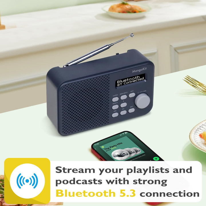 MangoKit MD2 DAB/DAB Plus Radio mit Bluetooth,Digitalradio,UKW Radio, kleines Küchenradio mit Netzbe