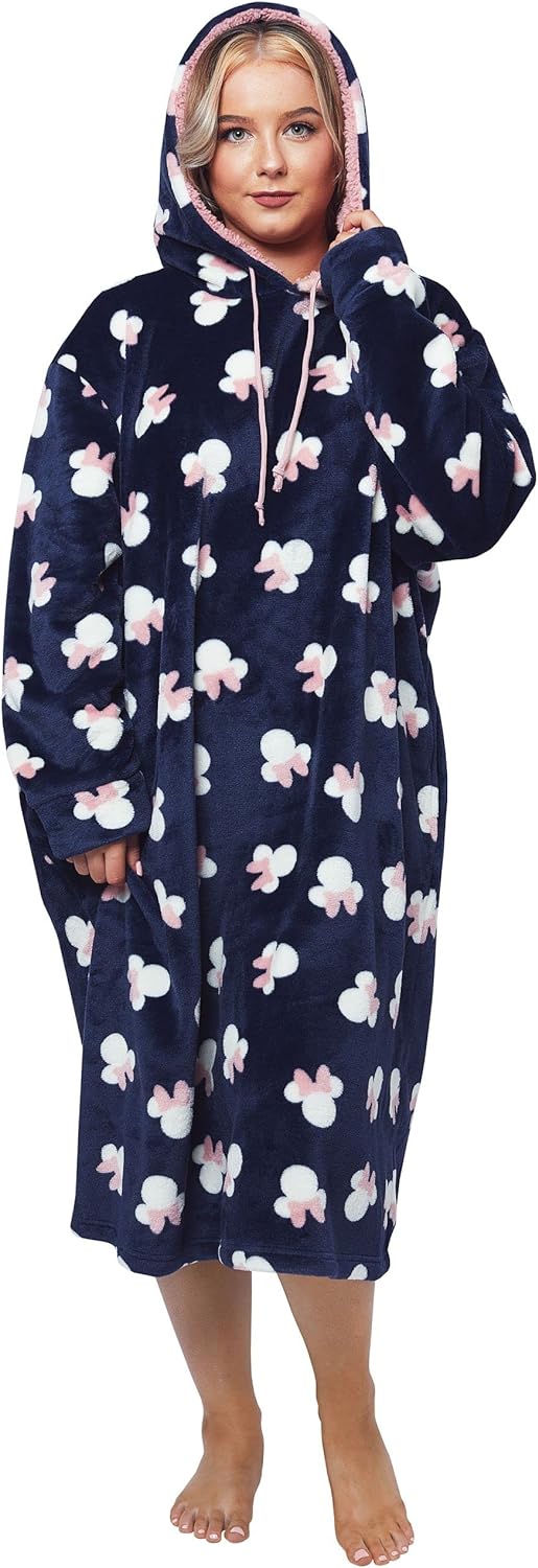Disney Damen Bettdecke Kapuzenpullover Übergrosse Fleece Minnie Maus Blau Einheitsgrösse