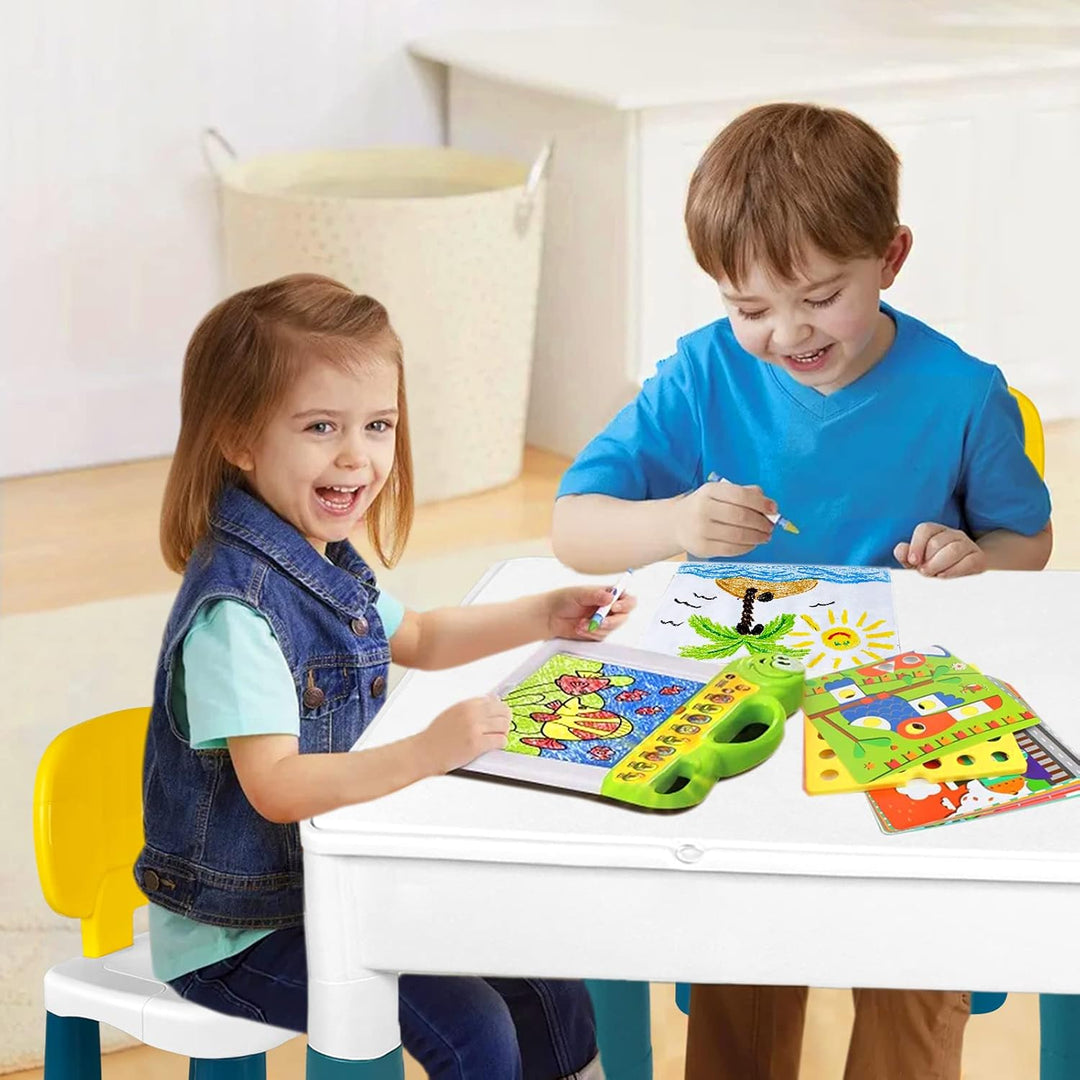 ACXIN 6 in 1 Kindertisch Stuhl Set Aktivitätstisch Set Kindertisch Basteltisch mit 2 Stühle und 163