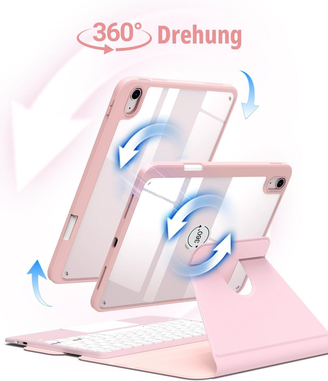 CACOE Drehbare Hülle mit Tastatur für iPad (A16) 11/10 Generation (11/10.9 Zoll) 2025/2022 mit Touch