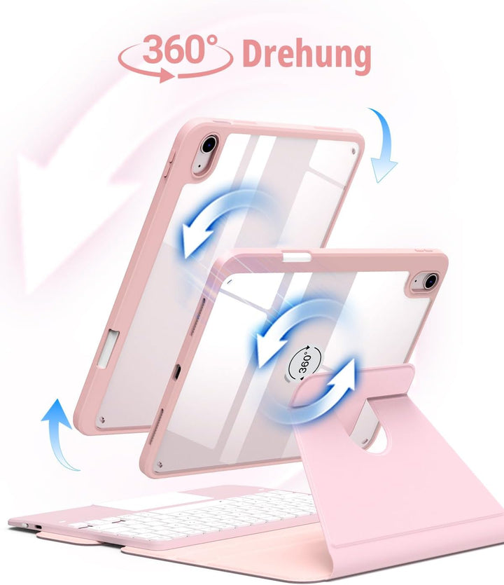CACOE Drehbare Hülle mit Tastatur für iPad (A16) 11/10 Generation (11/10.9 Zoll) 2025/2022 mit Touch