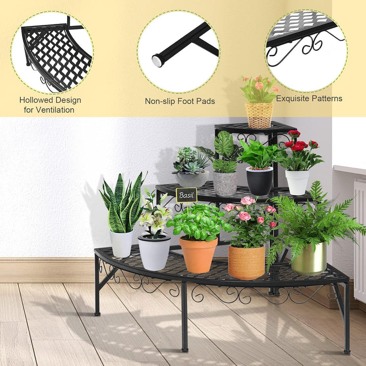 3 Ebenen Blumenregal Metall, Blumenständer für Treppenpflanzen &amp; Blumen, vertikaler &amp; dekorativer Pf