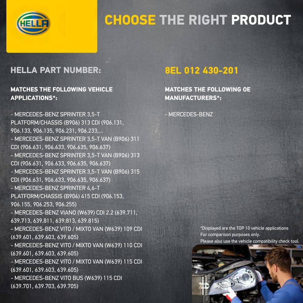 HELLA - Generator/Lichtmaschine - 14V - 180A - für u.a. Mercedes-Benz Vito / Mixto Box (W639) - 8EL