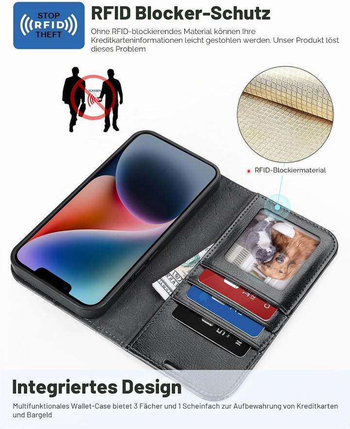 OCASE Kompatibel für iPhone 14 Hülle (2in1) Leder Stossfestes Case, Abnehmbare magnetische, Mit Hand