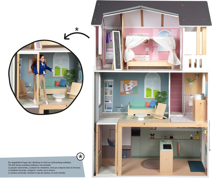 small Foot Puppenhaus Traumvilla XL aus Holz, 3 Etagen mit Aufzug, mit umfangreichem Zubehör, für Mo
