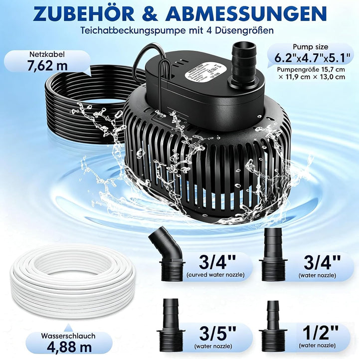 Tauchpumpe, Tauchpumpe Schmutzwasser Regenfasspumpe 75W, automatischer Wasserstands-Sensor, Entwässe