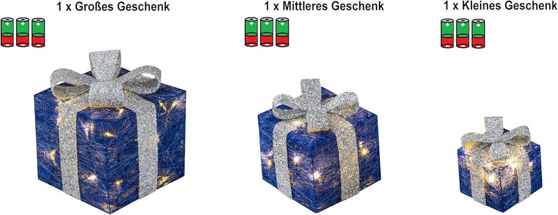 Bambelaa! 3er Led Deko Geschenke Weihnachten Leucht Boxen Timer Weihnachts Dekoration Weihnachtsdeko