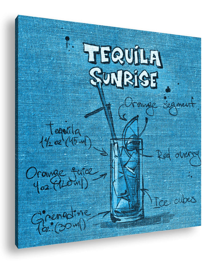 deyoli Rezept für einen Tequila Sunrise Format: 60x60 Effekt: Monocrome Blau als Leinwandbild, Motiv