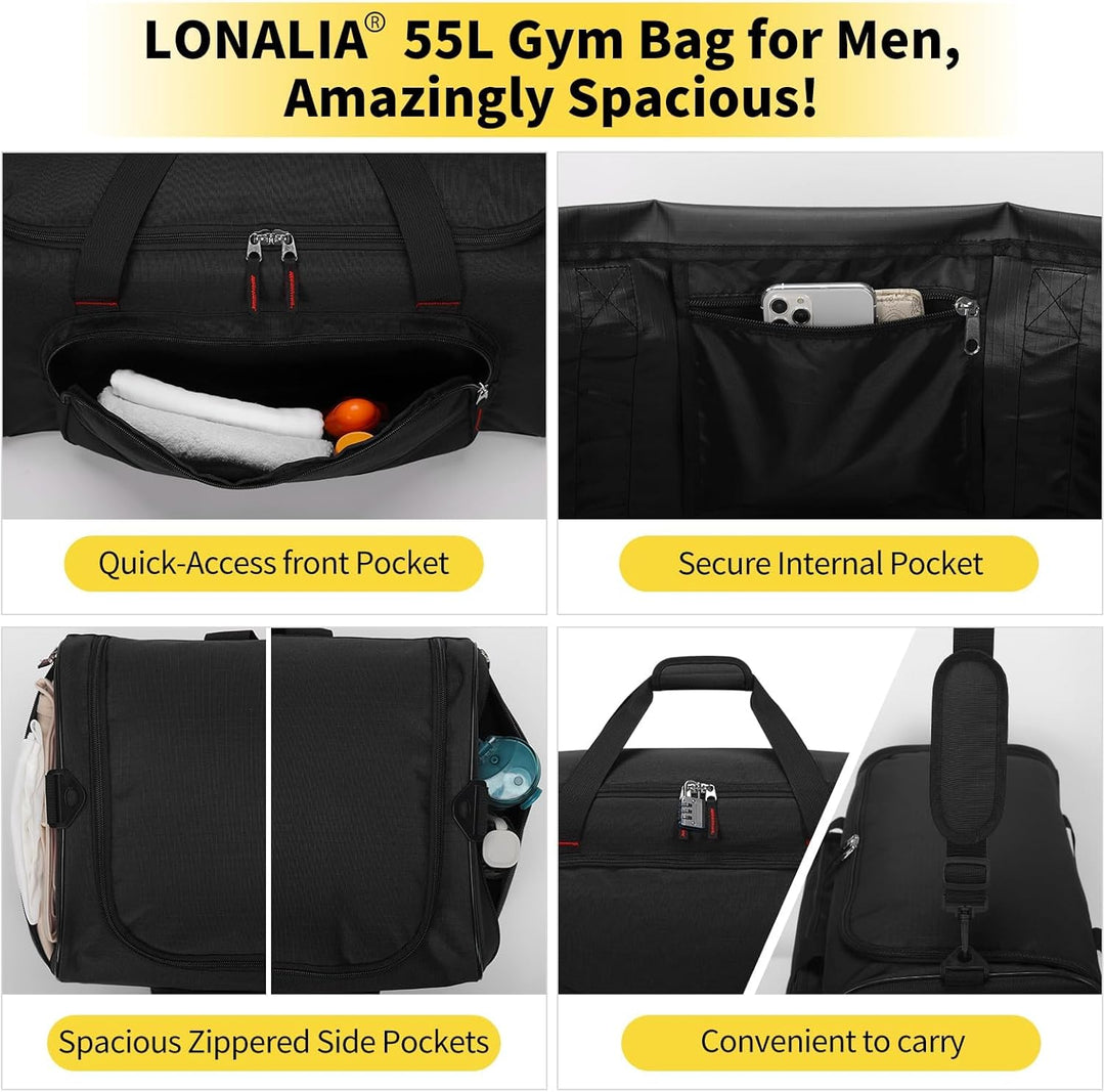 Sporttasche Reisetasche Herren Gross 55L - Weekender Gym Bag Fitness Tasche für Sport Training Urlau